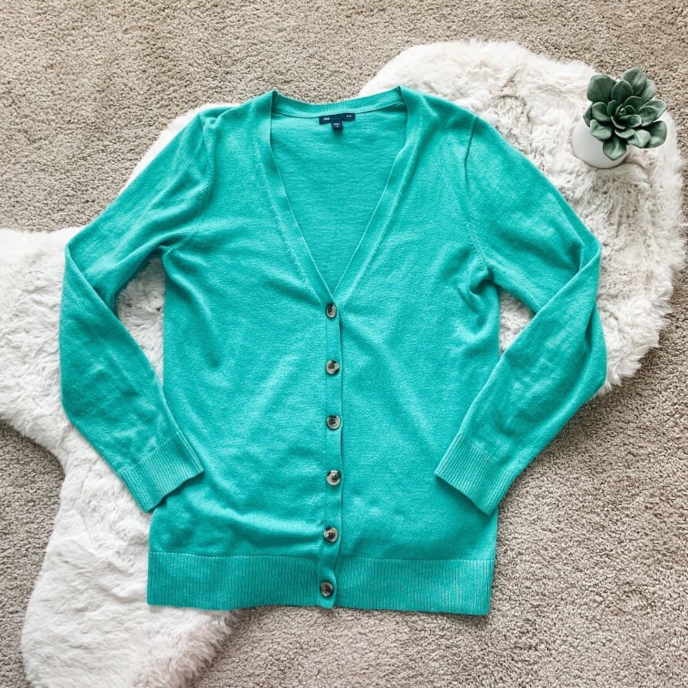 Gap Turquoise Long Sleeved Button Up Cardigan- M